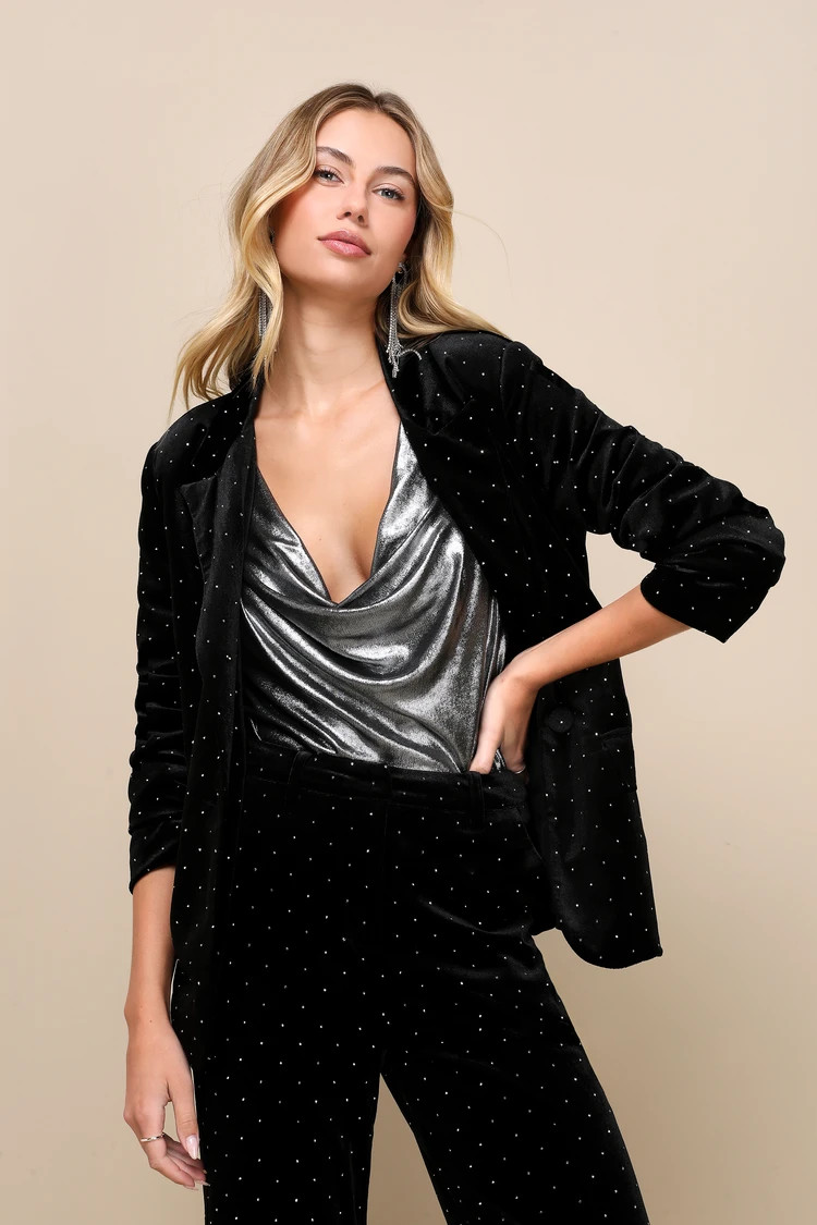 Glamorous Statement Black Velvet Studded Blazer | Lulus