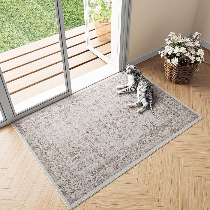 HUGEAR Vintage Hellbraun Waschbarer Teppich im Eingangsbereich 60x90cm fußmatte badezimmerteppic... | Amazon (DE)