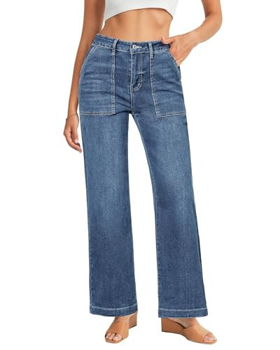 GRAPENT Relaxed Fit Jeans for Women Womens Jeans Wide Leg Reef Blue Size Medium US 8 to 10 | Amazon (US)