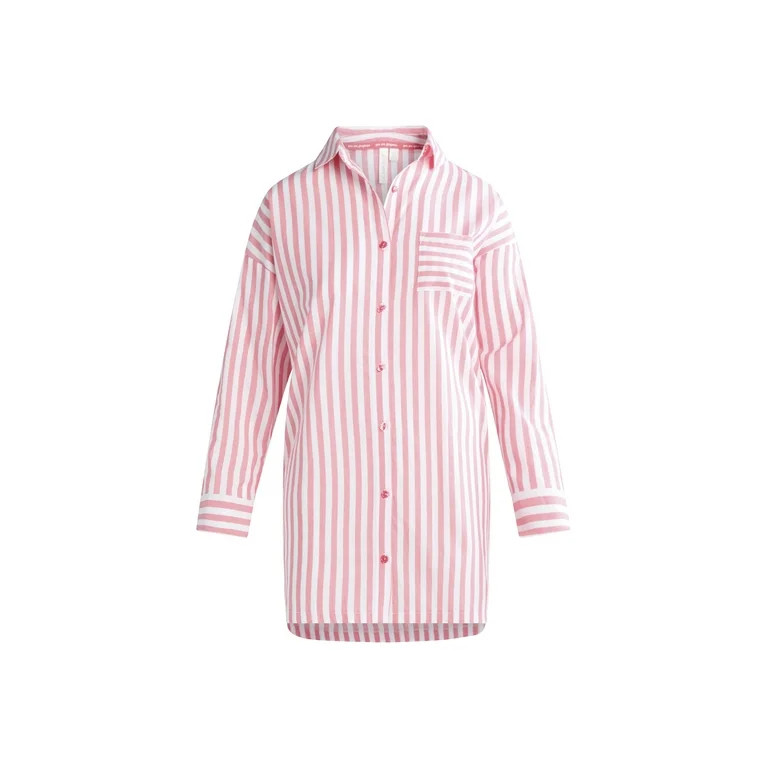 Joyspun Women’s Woven Long Sleeve Button Front Sleepshirt, Sizes XS-3X | Walmart (US)