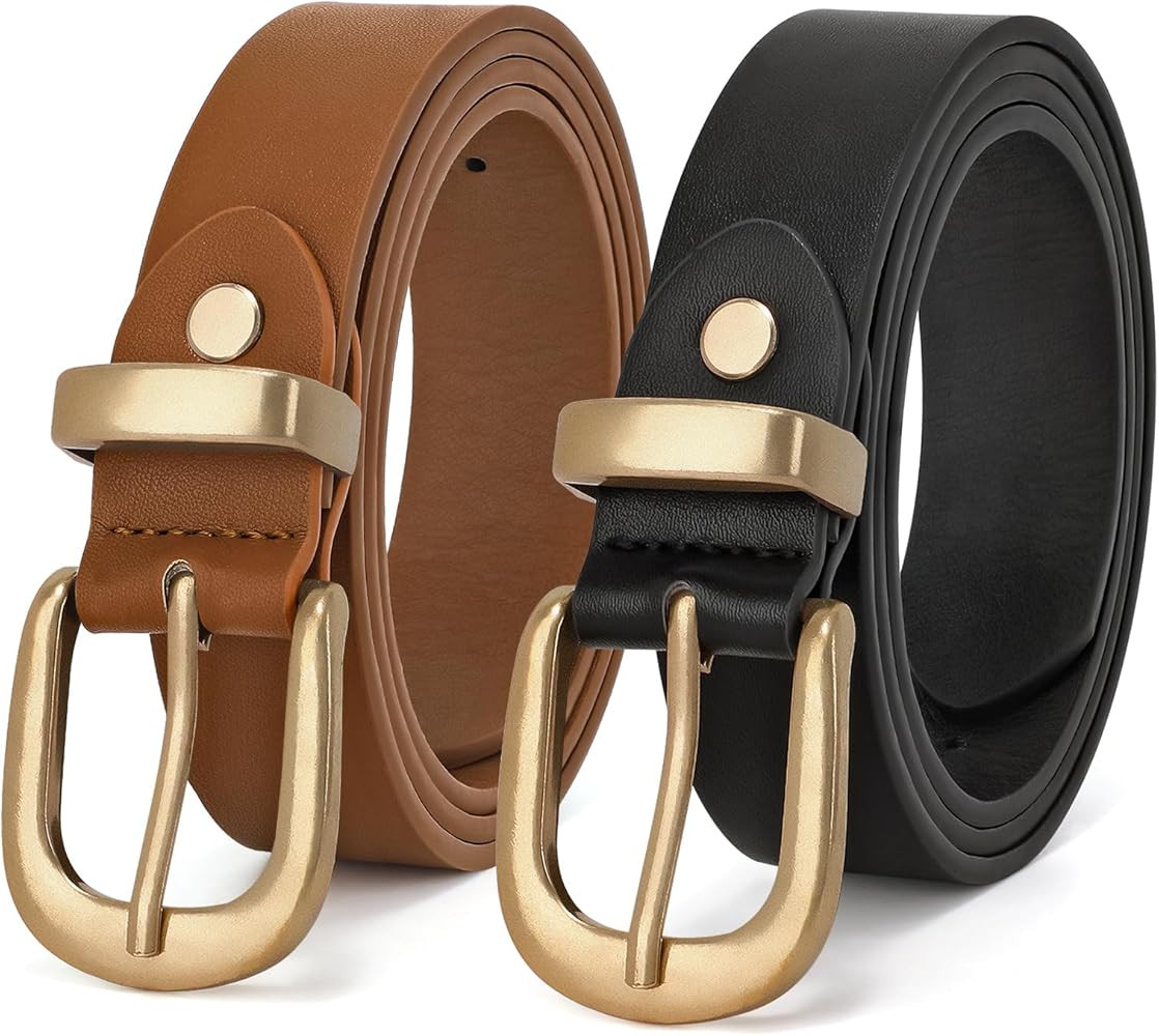 JASGOOD Women's Leather Belt for Jeans Pants, Fashion Ladies Belt for Dresses with Gold Buckle | Amazon (US)