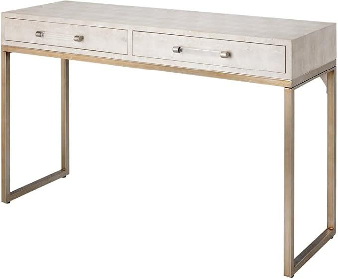 Eden Home Faux Shagreen and Metal Console Table in Ivory/Brass | Amazon (US)