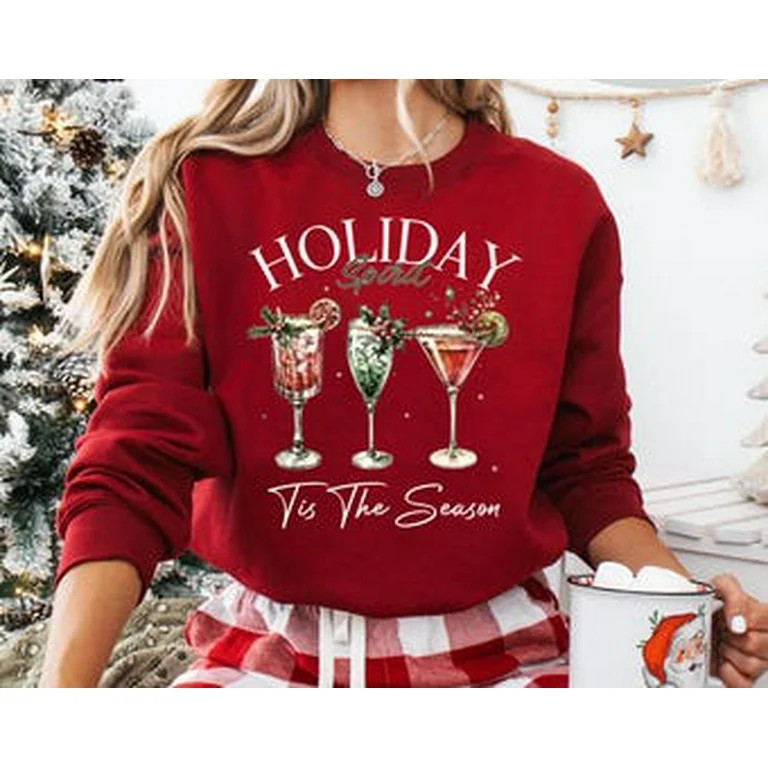 Holiday Spirit Sweatshirt, Christmas Cocktail Crewneck, Tis The Season Pullover, Funny Holiday Pa... | Walmart (US)