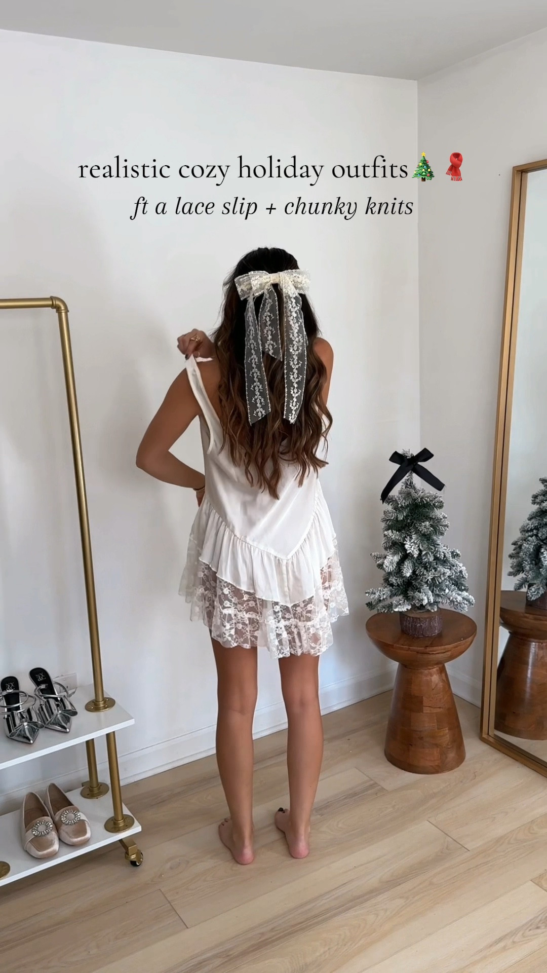 Cozy holiday outfits-- lace slip layered with a chunky oversized sweater (wearing XS in both) 

December outfits | cozy outfits | winter outfits 

#LTKHoliday #LTKVideo #LTKSeasonal