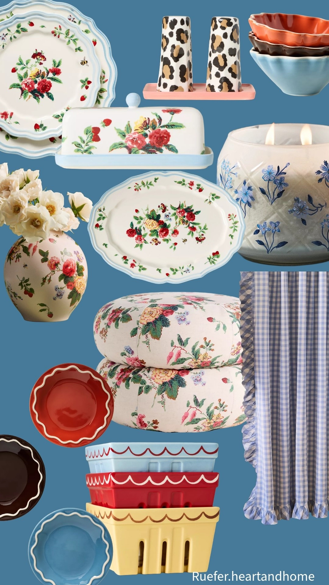New home decor items and fresh kitchen finds… berry basket, floral pouf, floral ottoman, gingham ruffle shower curtain, plates, bowls, platter, floral stoneware, candle, butter dish, dishes, floral vase, salt and pepper shaker set

#LTKSeasonal #LTKFindsUnder50 #LTKHome