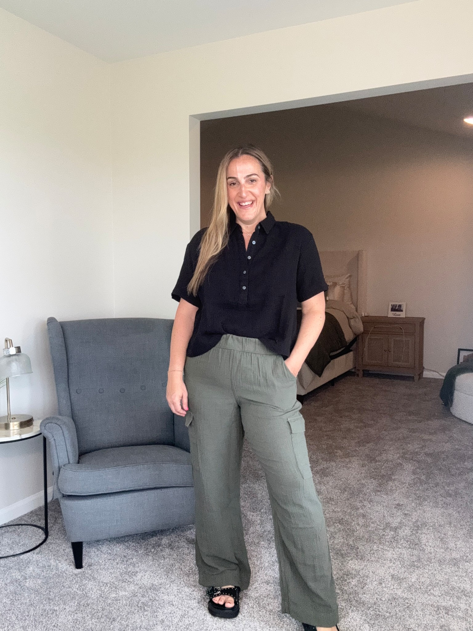 Wearing a medium in both. I think the pants run tts and the top runs roomy but I like tts 

#LTKFindsUnder50 #LTKOver40 #LTKStyleTip