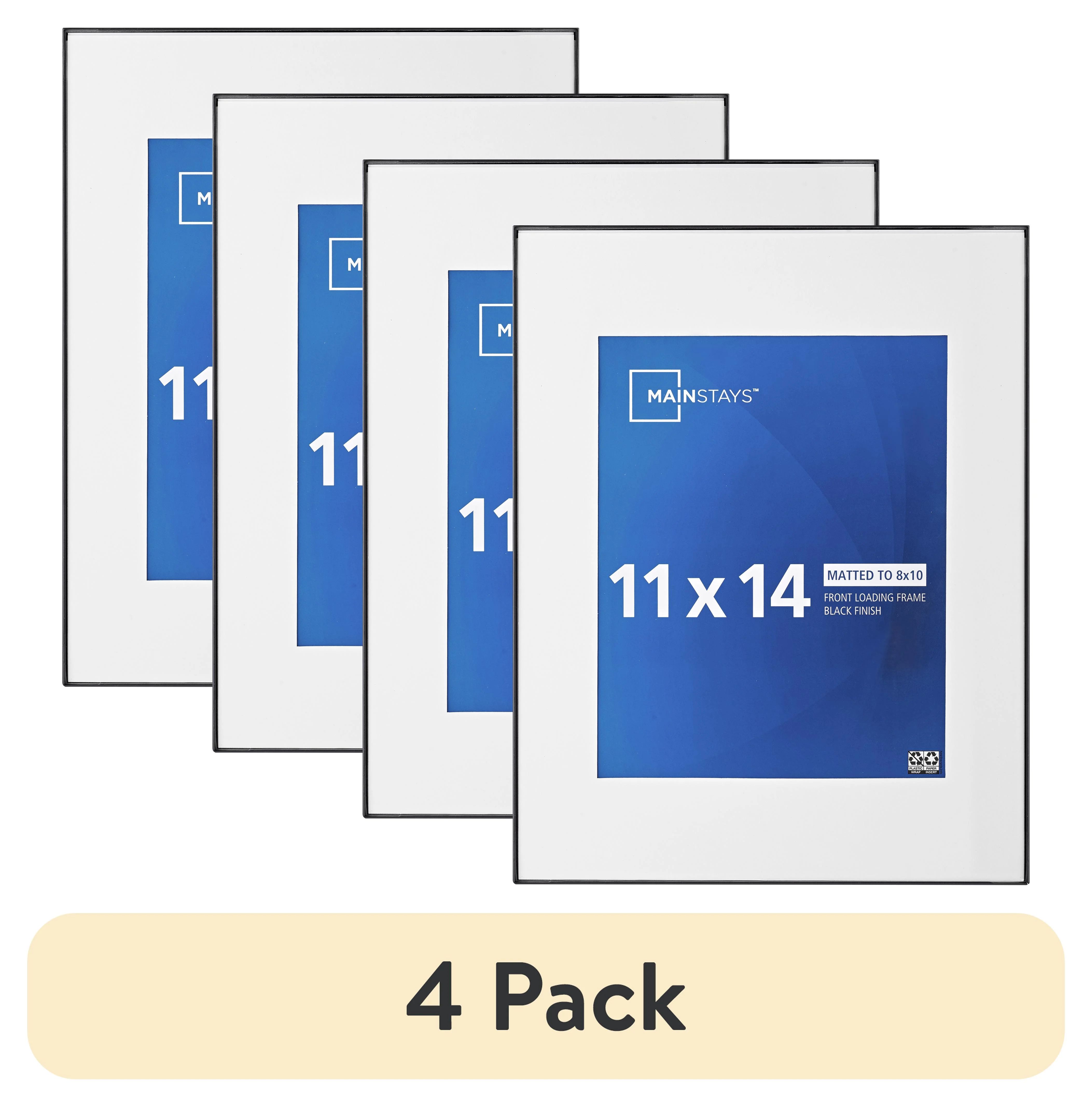 (4 pack) Mainstays 11x14 Matted to 8x10 Front Loading Tabletop Picture Frame, Black | Walmart (US)