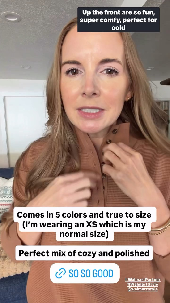 #WalmartPartner #WalmartStyle @walmartstyle
Comes in 5 colors and true to size (I’m wearing XS which is my normal size) 
Perfect mix of cozy and polished!
