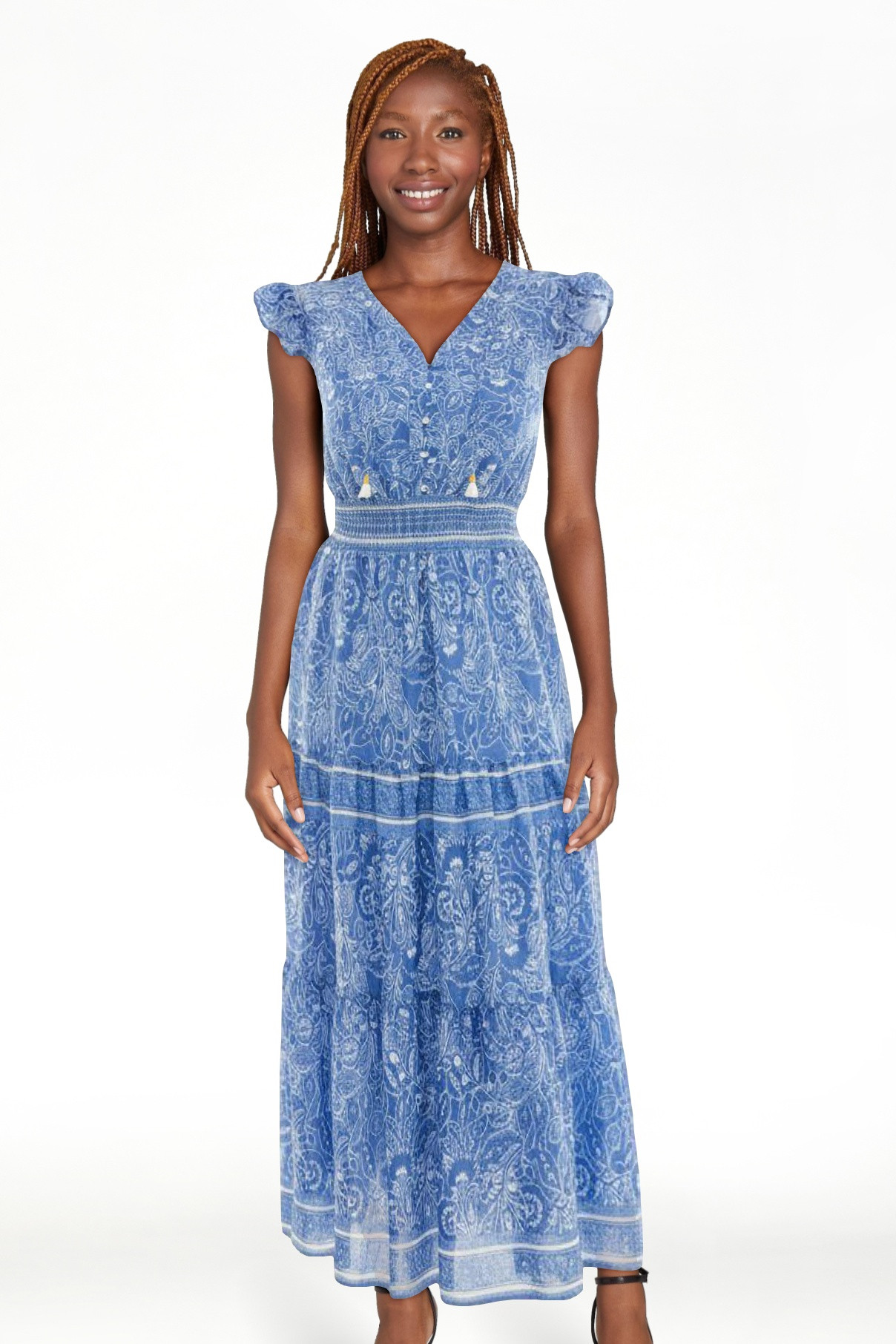 Nanette Lepore Women's Flutter Sleeve Tassel Midi Dress, Sizes XS-XXXL | Walmart (US)