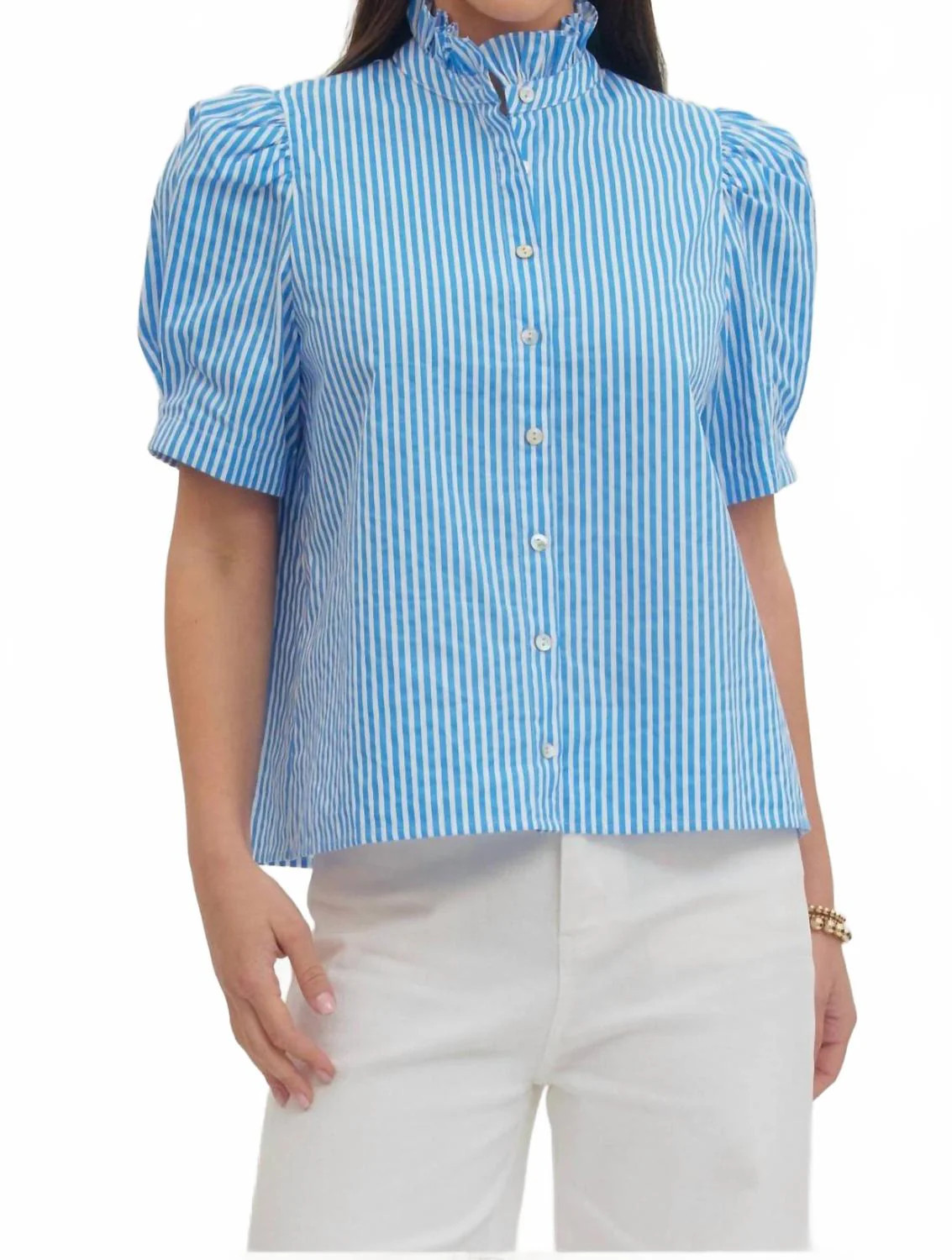Vertical Striped Blouse In Bluebell | Shop Simon