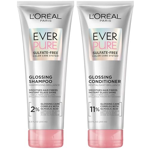 L’Oreal Paris Sulfate Free Glossing Shampoo and Conditioner Set with Glycolic Acid, Provides Intense Glass Shine & Smoothness, Suitable for Dull, Dry, and Color-Treated Hair, EverPure, 13.6 Fl Oz Set | Amazon (US)