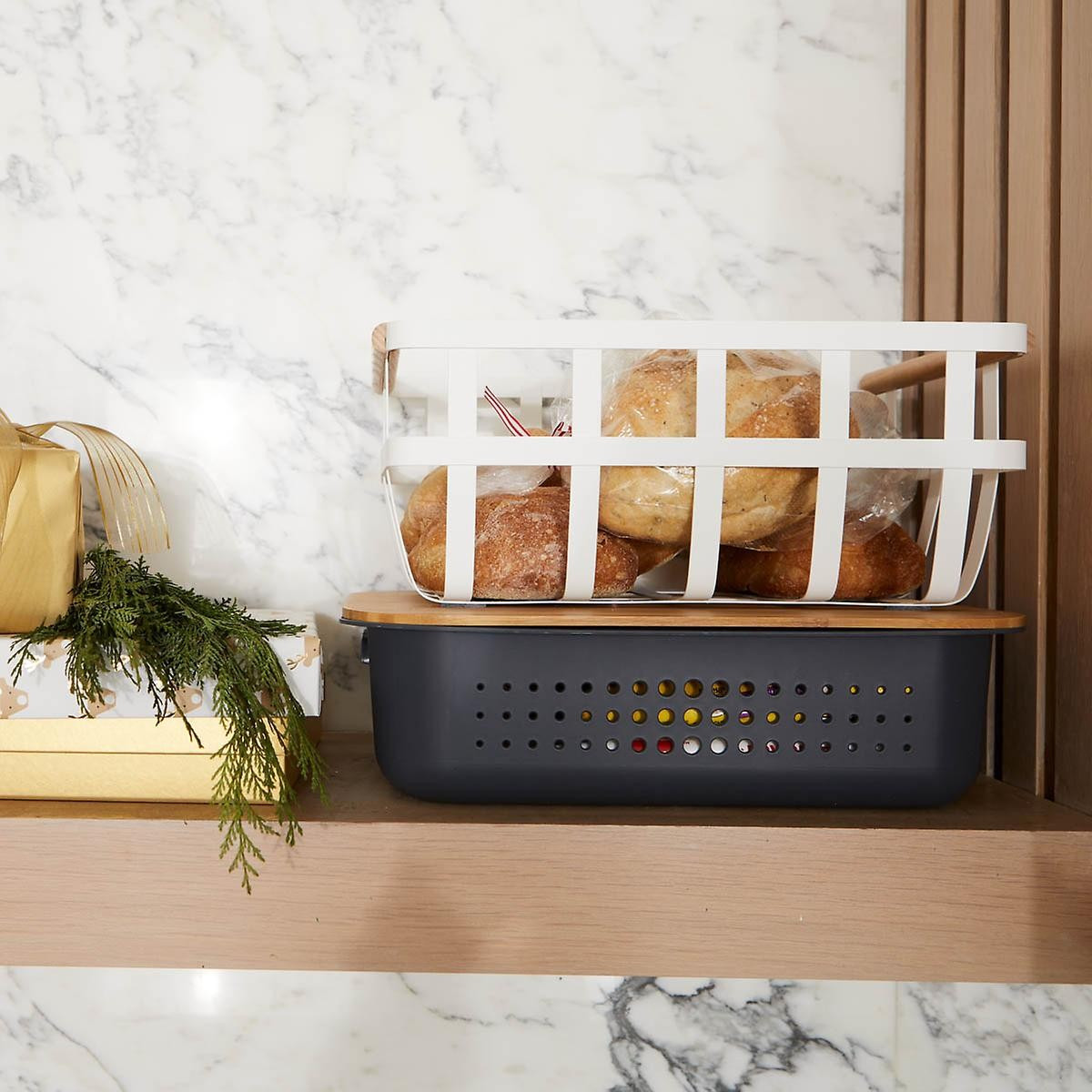 Yamazaki Tosca Baskets with Wooden Handles | The Container Store