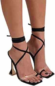 Padaleks Women's High Heels Flip Flops Square Ring Toe Stiletto Slides Sandals Clear Open Back St... | Amazon (US)