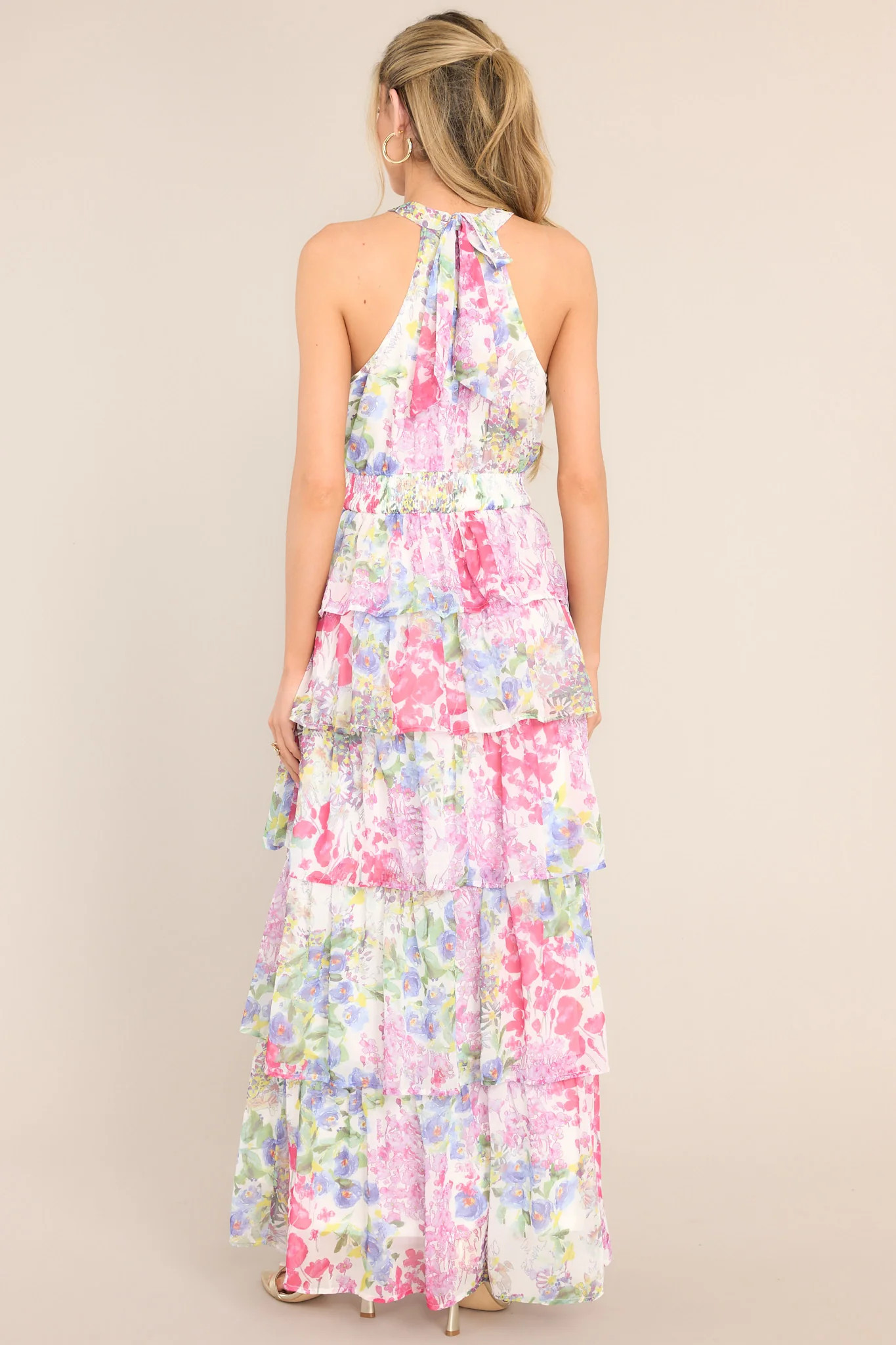 Let Love Blossom Floral Print Halter Maxi Dress | Red Dress