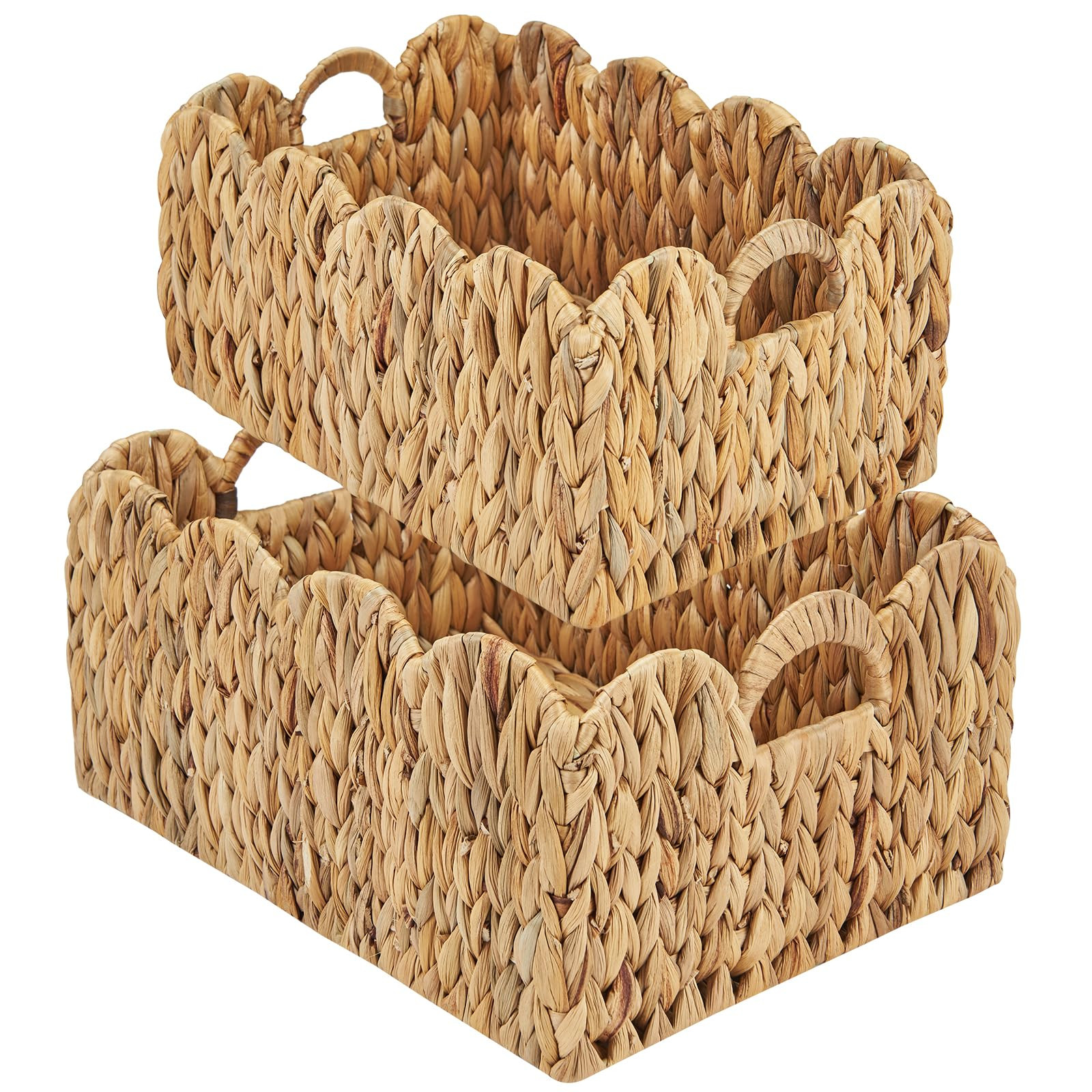 FairyHaus Wicker Basket 2Pack, Handwoven Scalloped Wicker Storage Basket with Handles, Natural Wa... | Amazon (US)
