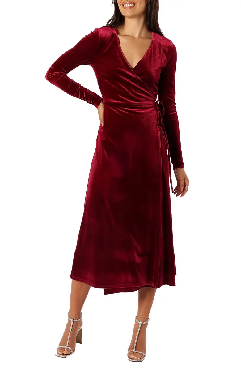 Darby Long Sleeve Velvet Midi Wrap Dress | Nordstrom
