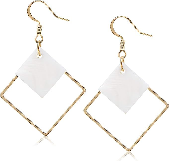 14k Gold Plated Square White Shell Drop Earrings La Raffine For Women Jewelry Wedding Geometric E... | Amazon (US)