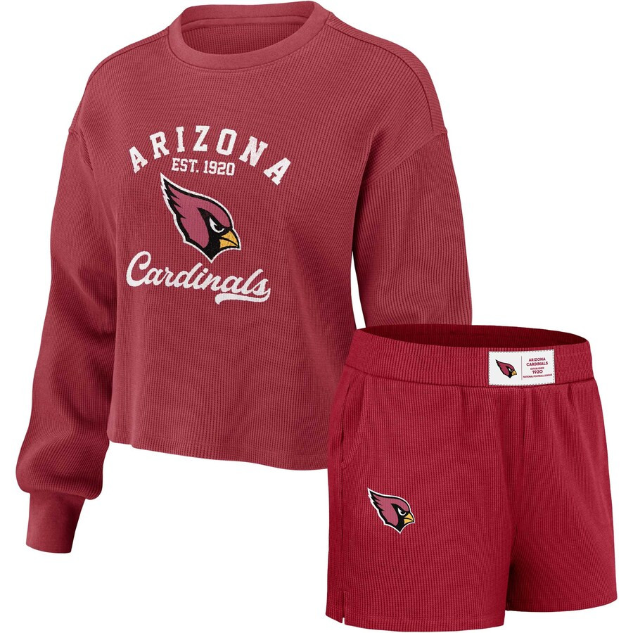 Arizona Cardinals WEAR by Erin Andrews Women's Waffle Knit Long Sleeve T-Shirt & Shorts Lounge Se... | Fanatics