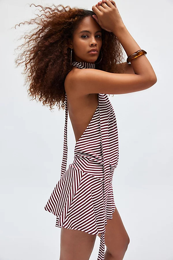 Jaded London Enya Backless Draped Mini Dress in Red/White Stripes, Women's at Urban Outfitters | Urban Outfitters (US and RoW)