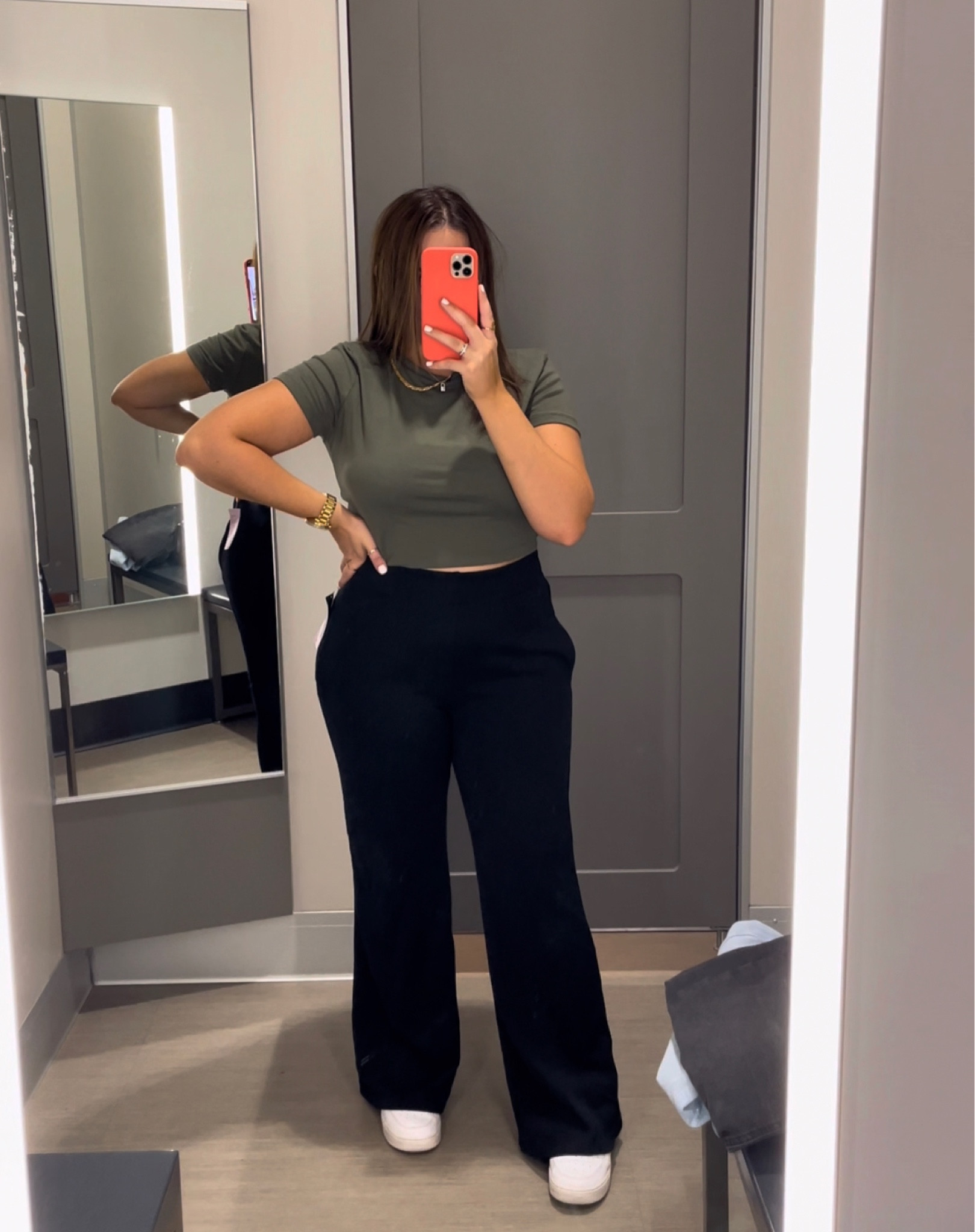 High-Rise Wide Leg French Terry Sweatpants - Wild Fable 
Black sweatpants size medium and size large in grey 
Green top - size large 

#LTKSeasonal #LTKcurves #LTKFind