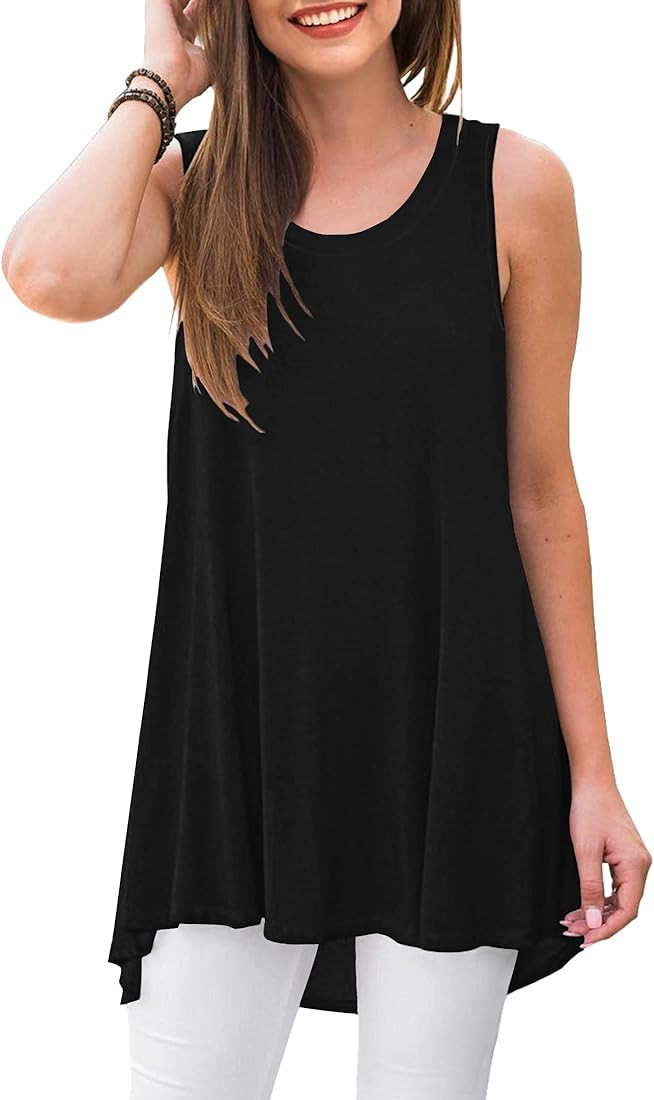 WNEEDU Women's Summer Sleeveless Tunic Casual V-Neck T-Shirt Tank Tops Blouse | Amazon (US)