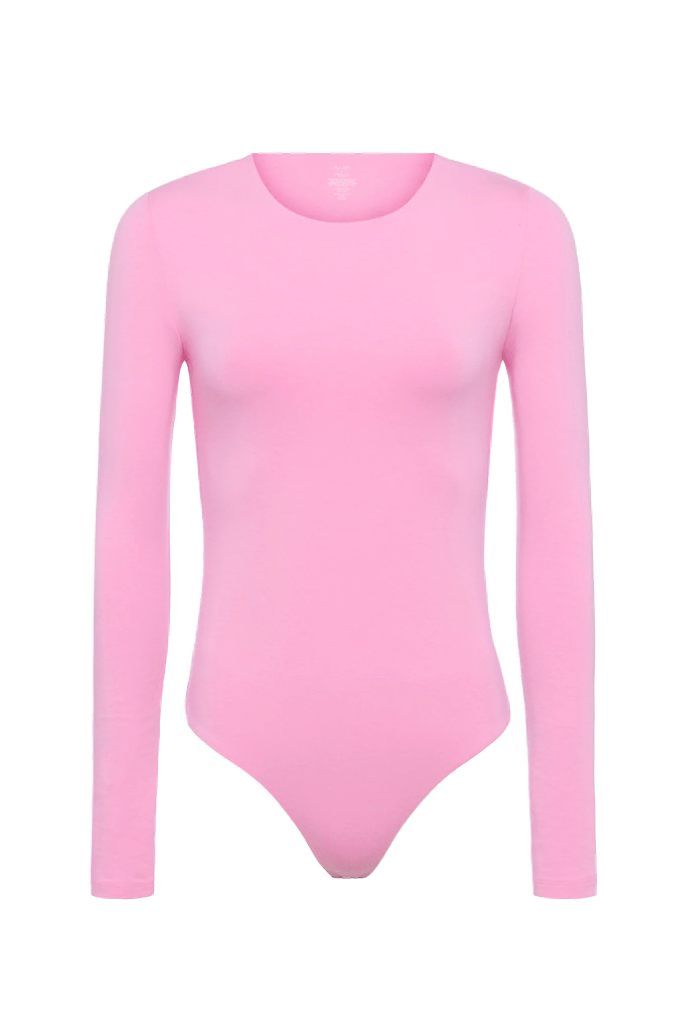 Cotton Stretch Long Sleeve Crewneck Bodysuit | Bubblegum Pink | nuuds