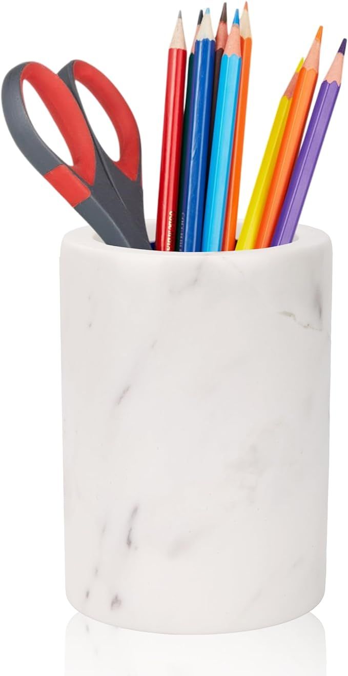 WORHE Natural Marble Pencil Pen Holder, Handcrafted Volakas White Marble Durable Desk Organizer G... | Amazon (CA)