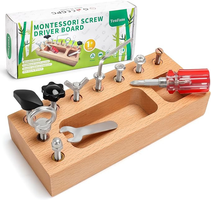Montessori Busy Board for Toddlers 3-5 Years, Wooden Screwdriver Activity Board, Fine Motor Skill... | Amazon (US)