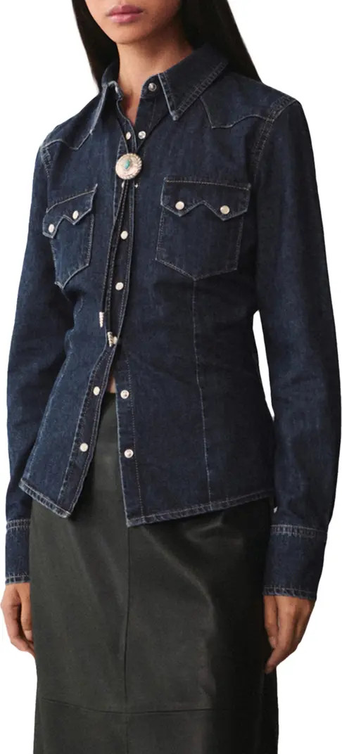 MANGO Western Denim Snap-Up Shirt | Nordstrom | Nordstrom