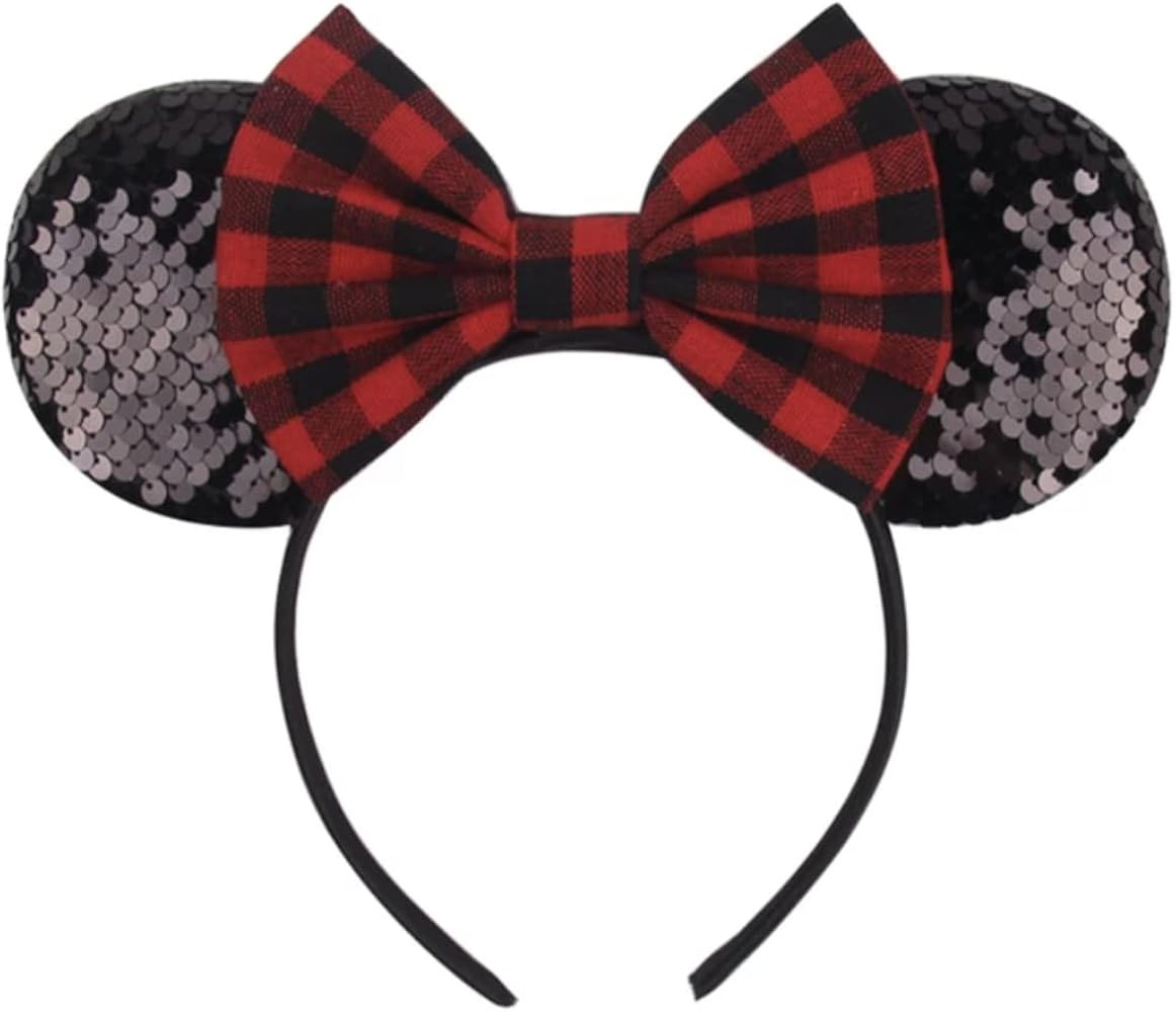 CLGIFT Buffalo Plaid Mickey Ears/Red Plaid Minnie Ears/White Plaid Mickey Ears/Theme Party | Amazon (US)