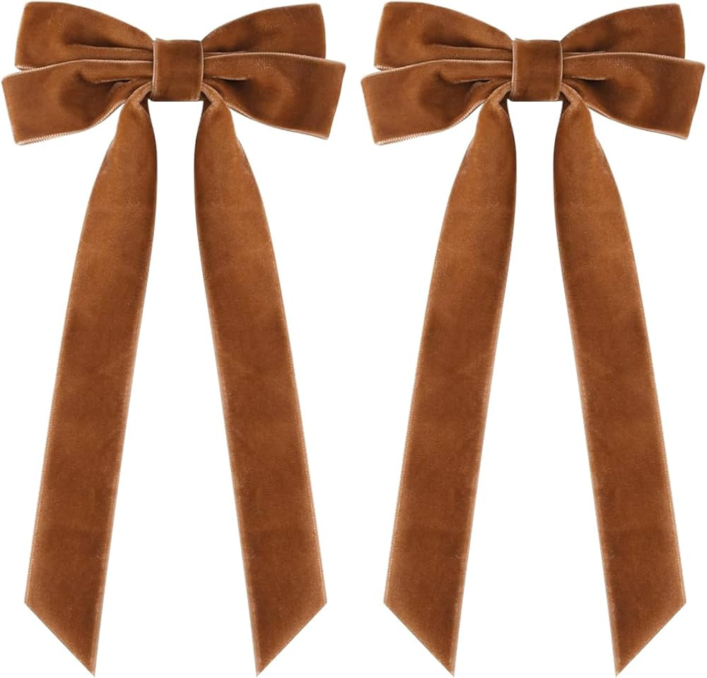 2PCS Velvet Hair Bows Ribbon Hair Clips, Ponytail Holder Slides Metal Clips French Barrette Big F... | Amazon (US)
