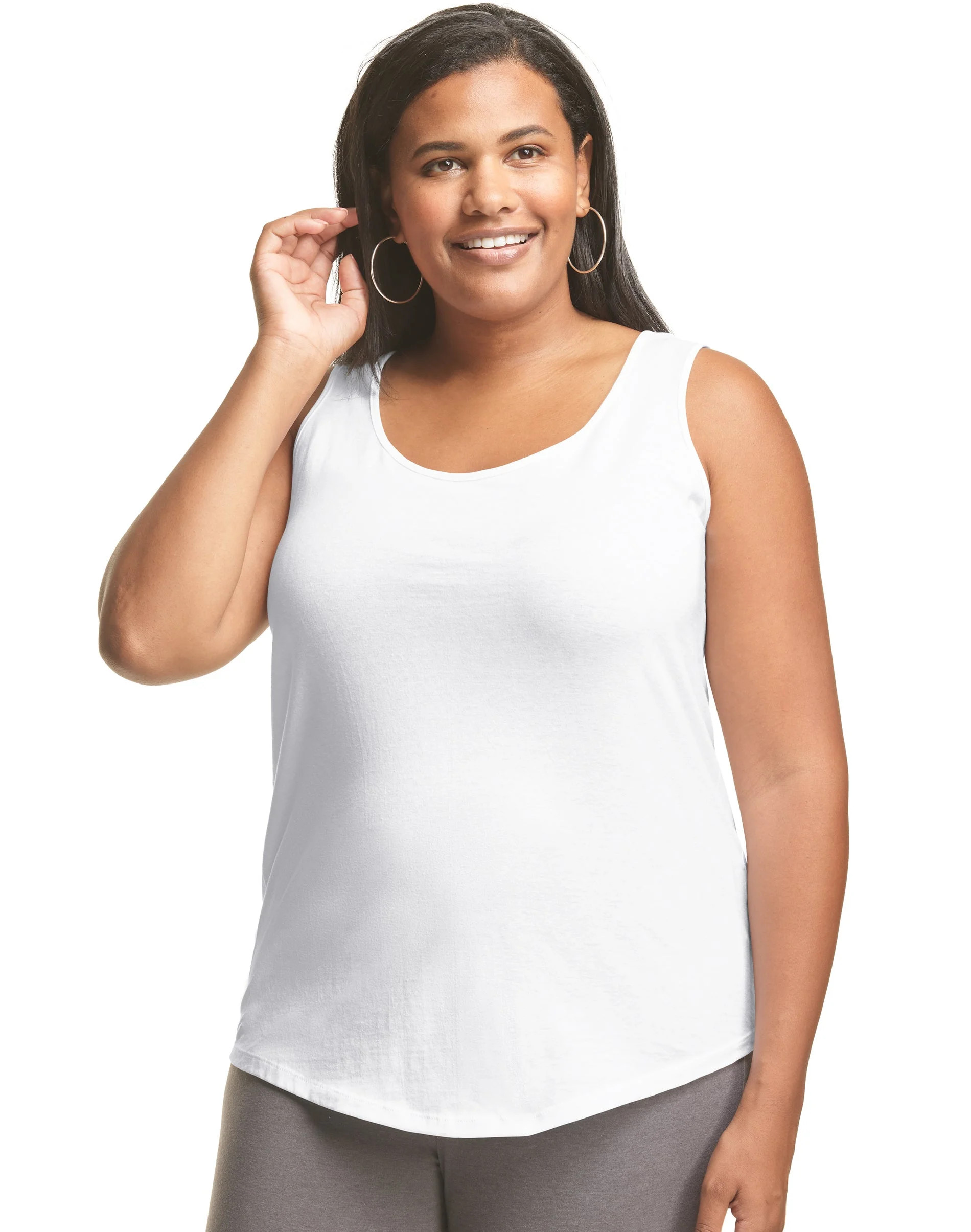 Hanes Just My Size Women’s Cotton Jersey Tank, Shirttail Hem (Plus ) White 5X | Walmart (US)