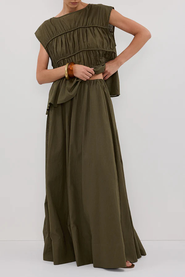 FLYNN OLIVE LINEN BLEND TIE MAXI SKIRT | DISSH