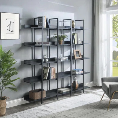 5 Tier Bookcase Home Office Open Bookshelf, Vintage Industrial Style Shelf with Metal Frame, MDF Board | Wayfair North America