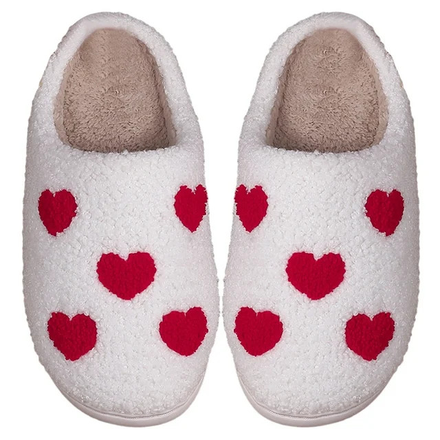 Yucurem Heart Shape Flat Thermal Slippers Anti Slip Cartoon for Men Women (40-41) | Walmart (US)