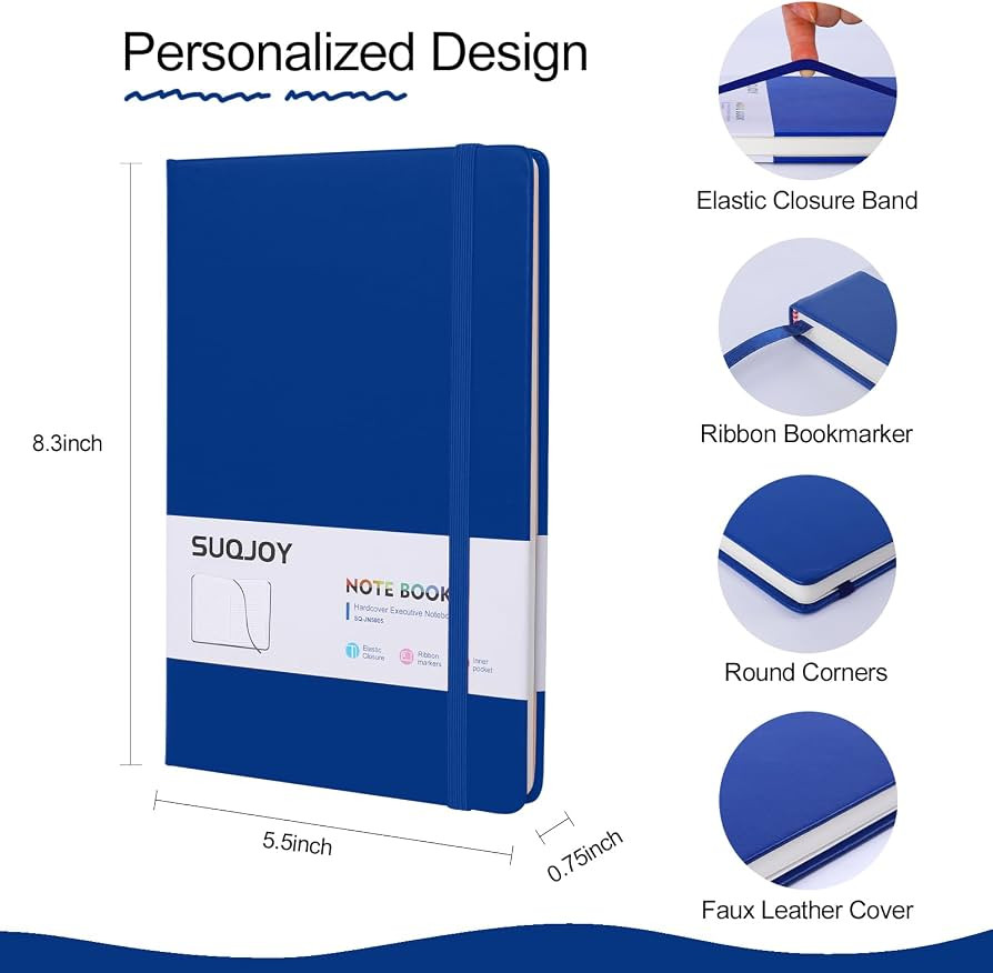 SUQJOY Lined Journal Notebooks for Writing, 100 GSM Thick Paper, 1 Pack Hardcover Notebooks, A5 C... | Amazon (US)