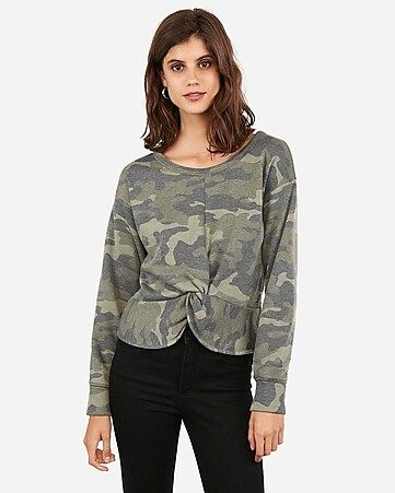 express one eleven camo twist front fleece sweatshirt | Express