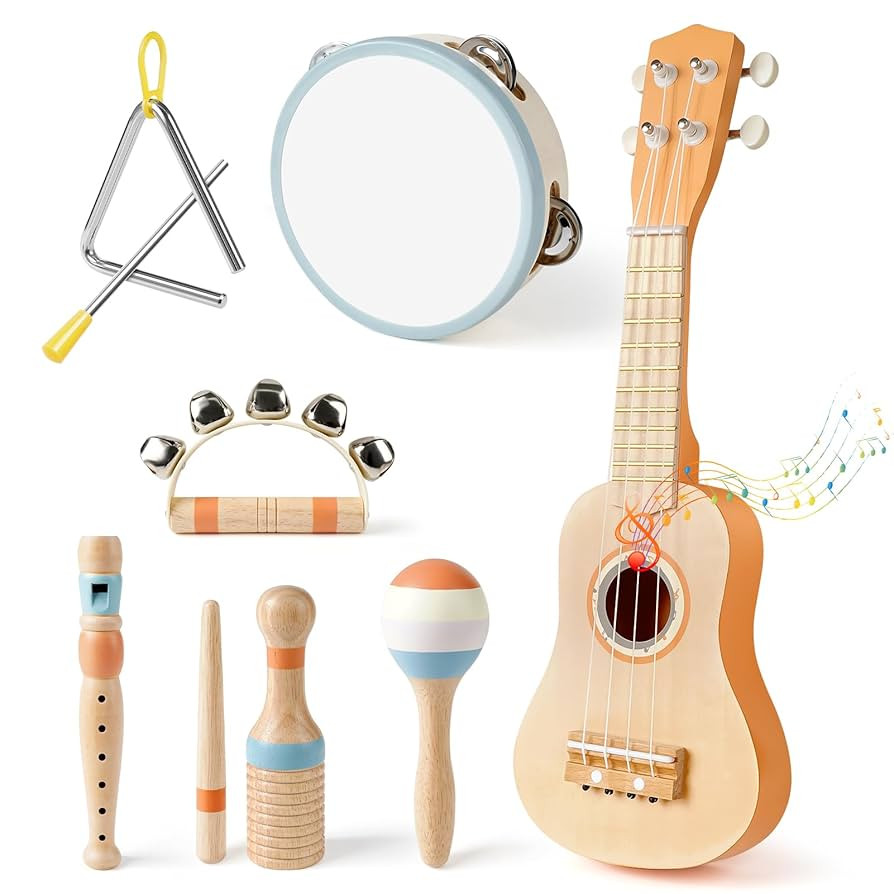 Kids Guitar Set - 7 in 1 Musical Instruments for Toddlers 2-4, Wooden Musical Toys for 2 3 4 Year... | Amazon (US)