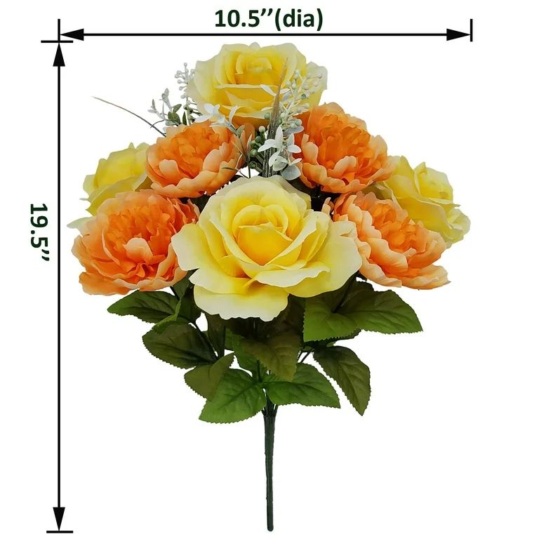 Mainstays 19.5in Indoor Artificial Floral Bouquet, Orange Color Peony and Yellow Rose. | Walmart (US)