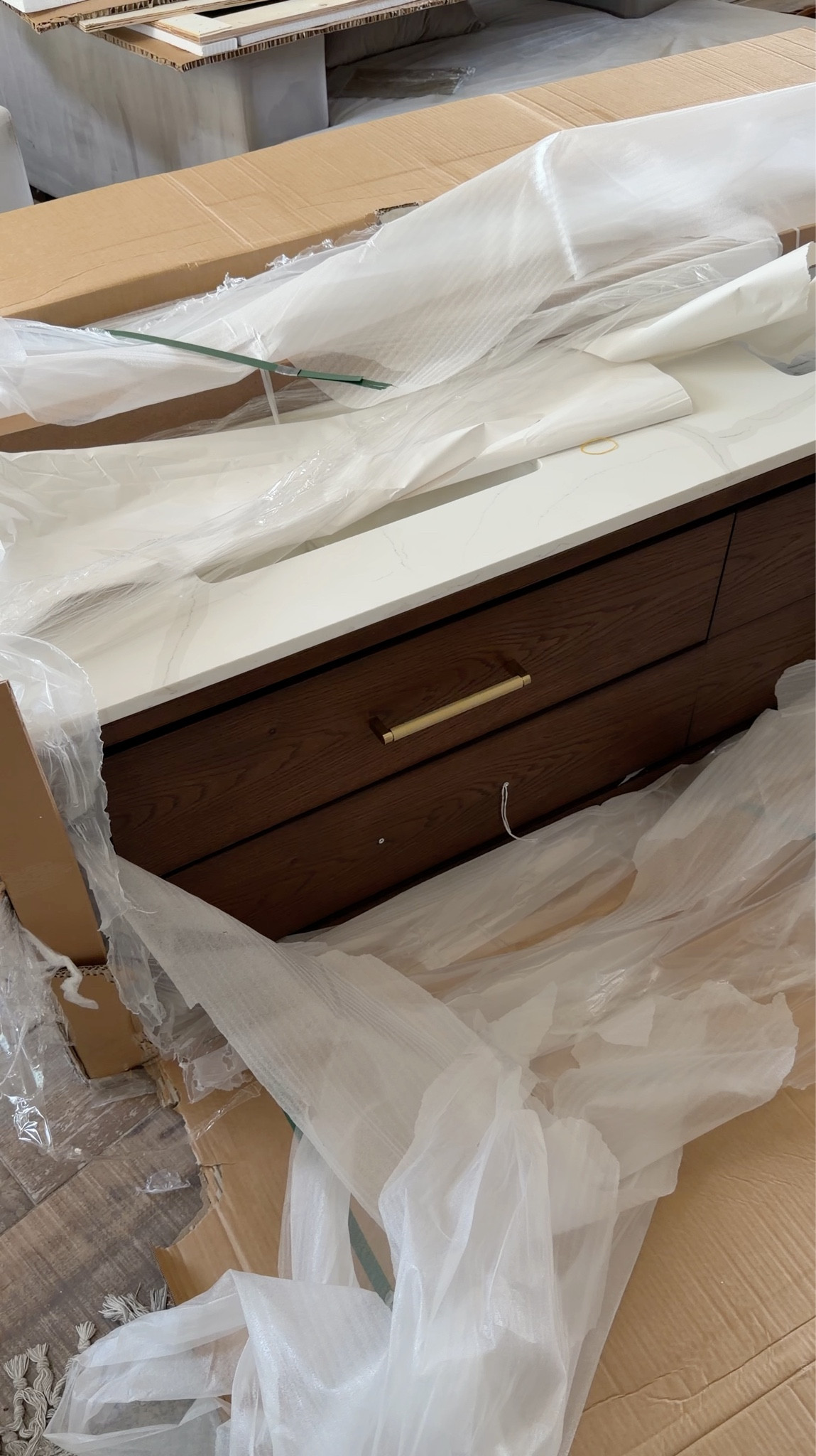 If you’re looking for an affordable 72” floating vanity that’s real wood and real stone, look no further! Looks luxe without the price tag.  The top is quartz. We may end up changing out the hardware - we’ll see as our project comes along. Very pleased with this one and it’s not even installed yet! They also have the same one in other sizes and the same one in a regular version (not a floating one).

Hit that follow button to come along as we transform our bathroom! 

#home #homerenovation #remodel #bathroomremodel #bathroomrenovation #homereno

#LTKHome #LTKvlog #LTKdayinmylife
