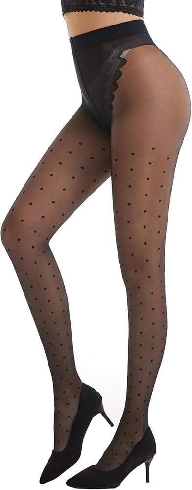 Patterned Tights for Women High Waist Pantyhose Black Sheer Stockings 15D | Amazon (US)