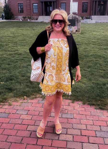 Yellow = happiness! I’m so happy that o got this adorable Farm Rio dress to wear out to dinner for our anniversary! 
This will be the most perfect summer dress. For now, while it’s still cool I paired it with this oversized, light weight cardigan.
Date night outfit, sundress, summer outfit, spring outfit, wedge sandals, mules

#LTKitbag #LTKSeasonal #LTKstyletip