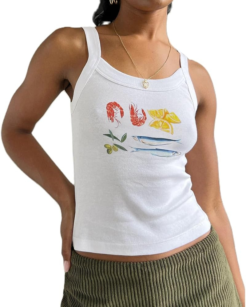 SOLILOQUY Women y2k Fruit Print Tank Top Summer Sleeveless Baby Tee Cute Slim Fit T Shirt Basic V... | Amazon (US)