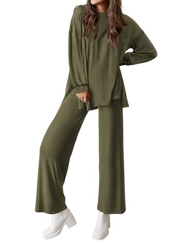 PRETTYGARDEN Womens 2025 Casual Fall Lounge Sets Long Sleeve Tops Wide Leg Long Pants Crewneck Two Piece Outfits Matching Set | Amazon (US)