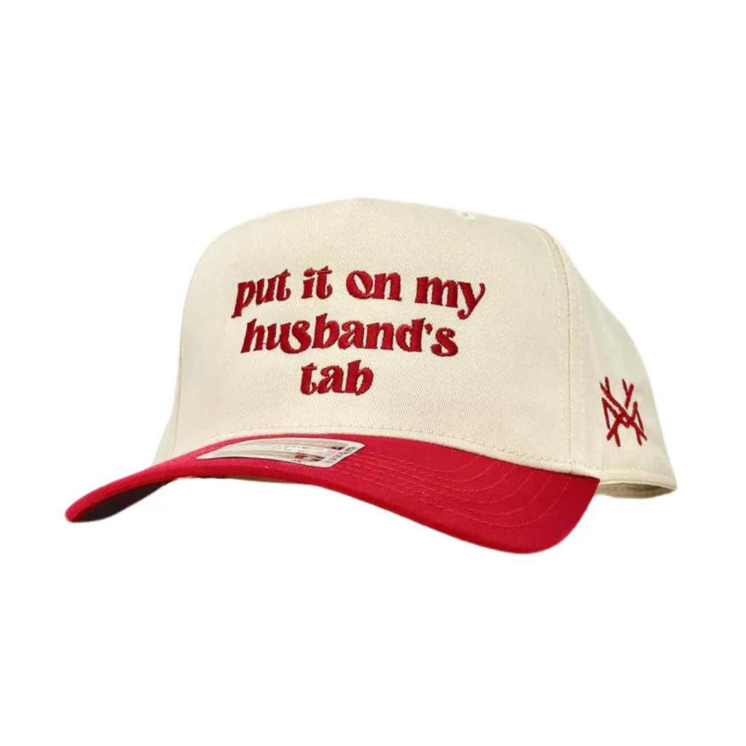 MHC Put it on my Husband's Tab Trucker Hat Red/Natural Otto | The Mad Hatter Company