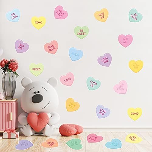 48PCS Valentine's Day Conversation Heart Candy Color Wall Decals, Valentine DIY Craft Heart-Shape... | Amazon (US)
