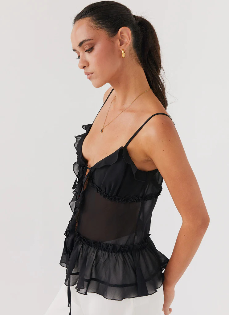 Got It Bad Frill Cami Top - Black | Peppermayo (Global)