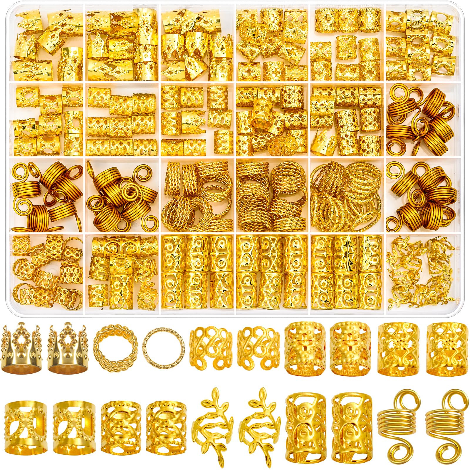 Lucomb 220 Pcs Gold Hair Jewelry for Braids, Loc Jewelry for Hair Dreadlock, Loc Charms for Women... | Amazon (US)