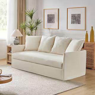 JAYDEN CREATION Severin 80.3 in. Square Arm Polyester Rectangle Slipcovered Sofa in Beige SFAY083... | The Home Depot