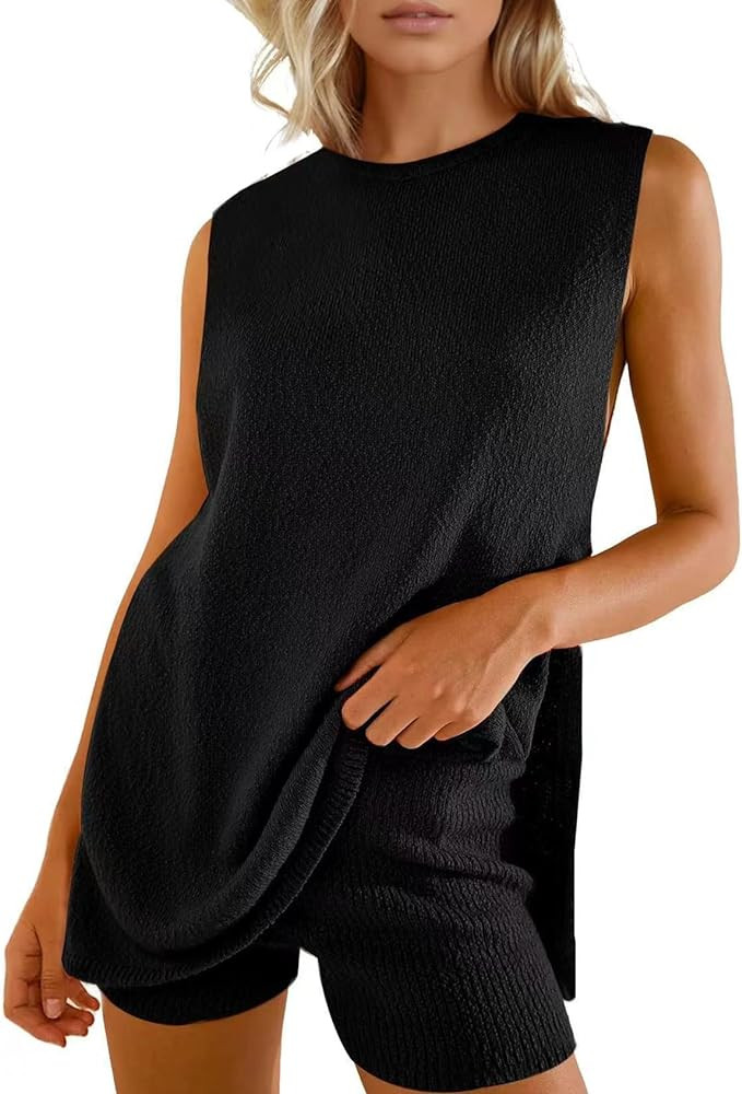 Yimoon Women’s Summer Sweater Set 2 Piece Beach Vacation Outfits Sleeveless Tunic Top Matching ... | Amazon (US)